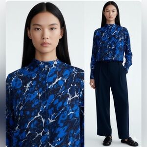 Zara Semi sheer blouse high cuff neck with tie back-NWT